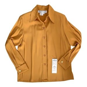 WOMENS DRESS BLOUSE STARINGTON by CHARLOTTE SIZE 6 GOLD YELLOW SHIRT BUTTON DOWN